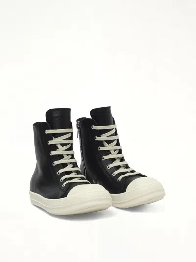 Rick Owens High-top Leather Sneakers With Rubber Toe Cap In Black