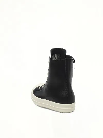 Rick Owens High-top Leather Sneakers With Rubber Toe Cap In Black