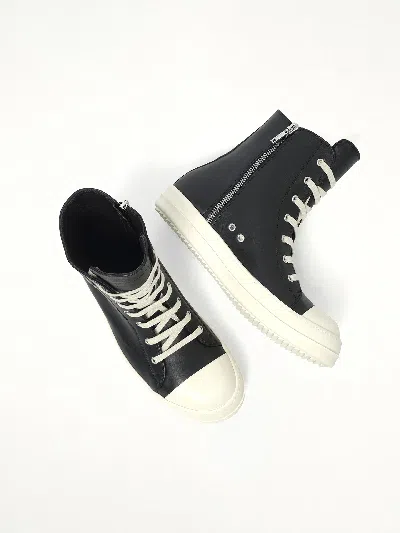 Rick Owens High-top Leather Sneakers With Rubber Toe Cap In Black