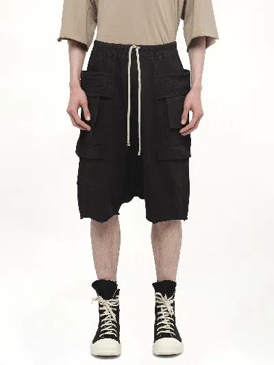 Rick Owens Drkshdw Cargo Fleece Knee-length Shorts With Ribbed Detailing In Black