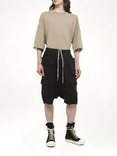 Rick Owens Drkshdw Cargo Fleece Knee-length Shorts With Ribbed Detailing In Black