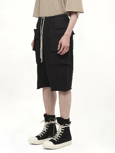 Rick Owens Drkshdw Cargo Fleece Knee-length Shorts With Ribbed Detailing In Black