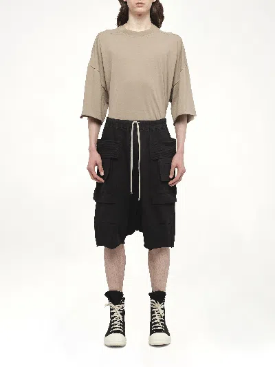 Rick Owens Drkshdw Cargo Fleece Knee-length Shorts With Ribbed Detailing In Black