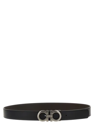 Ferragamo Reversible Belt Adjustable Length Smooth Finish Metal Buckle In Black