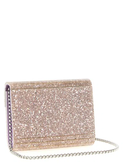 Jimmy Choo Candy Clutch Bag In Fabric With Glitter In Pink