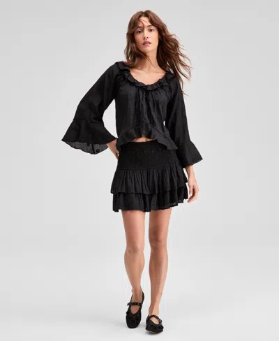 And Now This Now This Womens Ruffle Trim Cropped Blouse P Xxs 4x Exclusively At Macys In Black