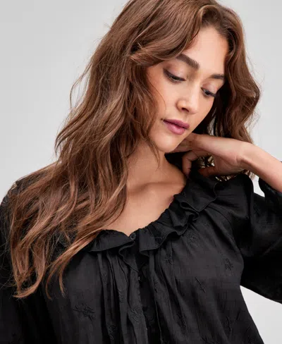 And Now This Now This Womens Ruffle Trim Cropped Blouse P Xxs 4x Exclusively At Macys In Black