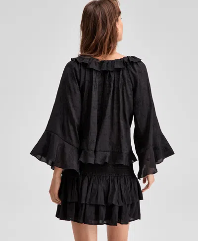 And Now This Now This Womens Ruffle Trim Cropped Blouse P Xxs 4x Exclusively At Macys In Black