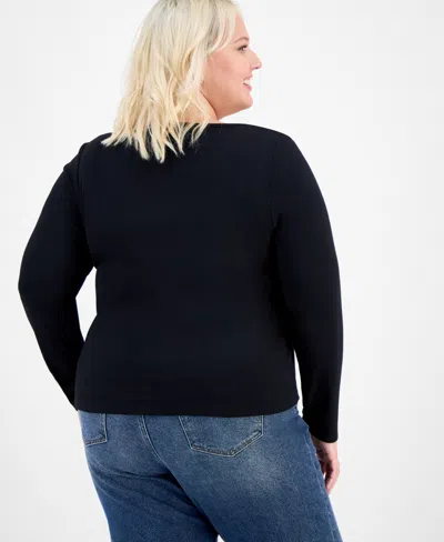 Hippie Rose Trendy Plus Striped Button-front Sweater In Black