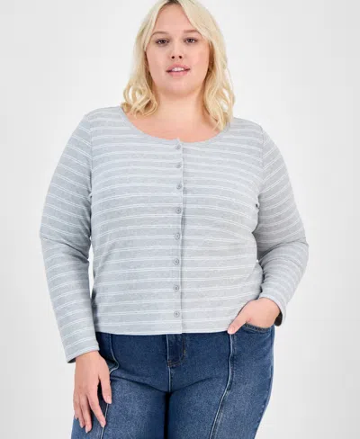 Hippie Rose Trendy Plus Striped Button-front Sweater In Gold