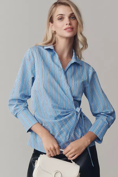 Maeve Long-sleeve Tie-waist Wrap Blouse In Blue