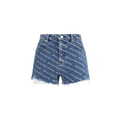Alexander Wang Bite Logo Cotton Denim Shorts In Multicolor