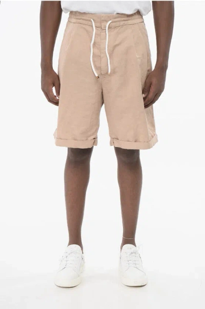 Brunello Cucinelli Relaxed-fit Linen Shorts With Adjustable Drawstring Waist In Pink