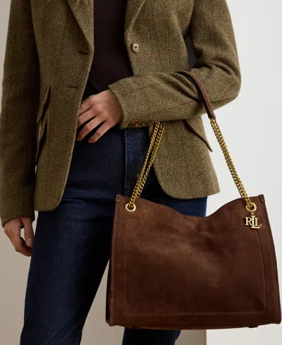 Ralph Lauren Bradley Large Suede Shopper Tote Bag In Brown