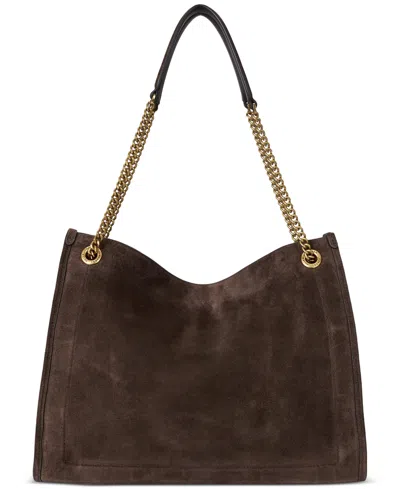Ralph Lauren Bradley Large Suede Shopper Tote Bag In Brown