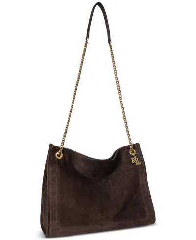 Ralph Lauren Bradley Large Suede Shopper Tote Bag In Brown