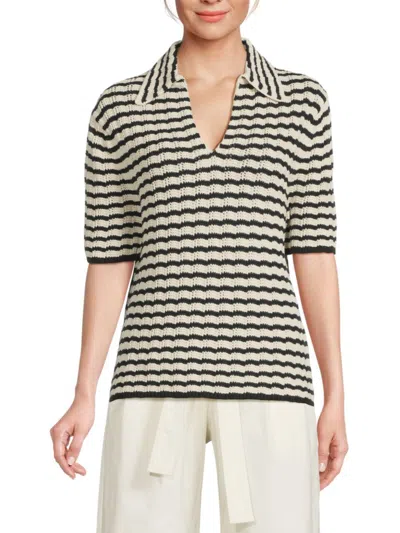 A.l.c Logan Striped Oversized Knit Top In Navy Stripe In Black