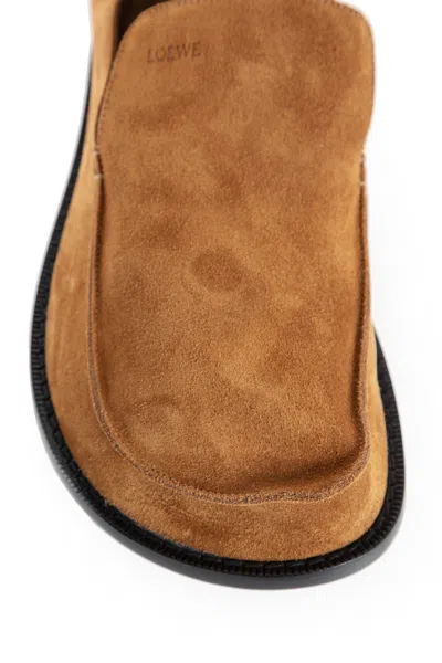 Loewe Camel Suede Flex Loafers In Brown