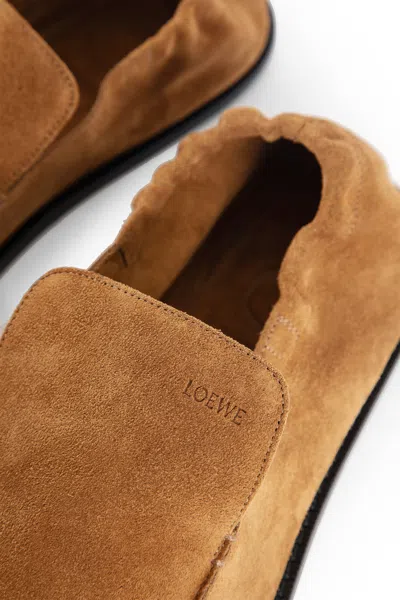 Loewe Camel Suede Flex Loafers In Brown