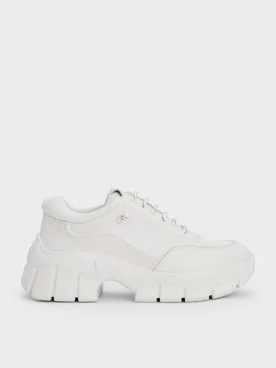 Charles & Keith - Yunna Leather & Recycled Fabric Chunky Sneakers In White