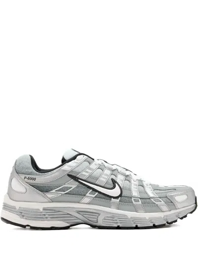 Nike P-6000 Leather And Mesh Sneakers In Silver