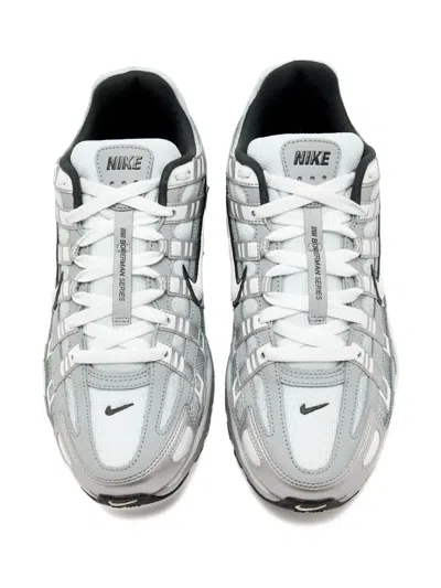 Nike P-6000 Leather And Mesh Sneakers In Silver