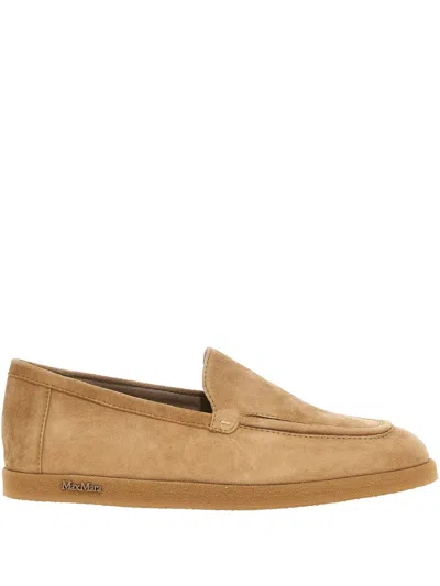 Max Mara 'round Toe Suede Finish Rubber Sole Loafers' In Nude
