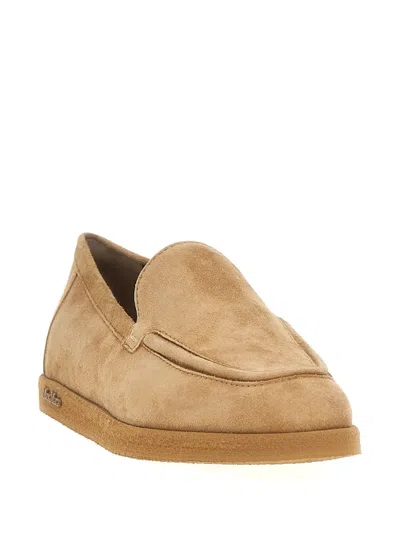 Max Mara 'round Toe Suede Finish Rubber Sole Loafers' In Nude