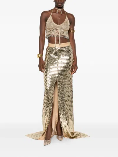 Styland Sequin-embellished Front-split Skirt In Gold