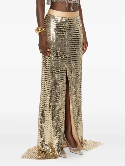 Styland Sequin-embellished Front-split Skirt In Gold