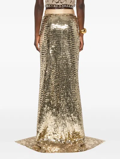 Styland Sequin-embellished Front-split Skirt In Gold