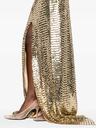 Styland Sequin-embellished Front-split Skirt In Gold