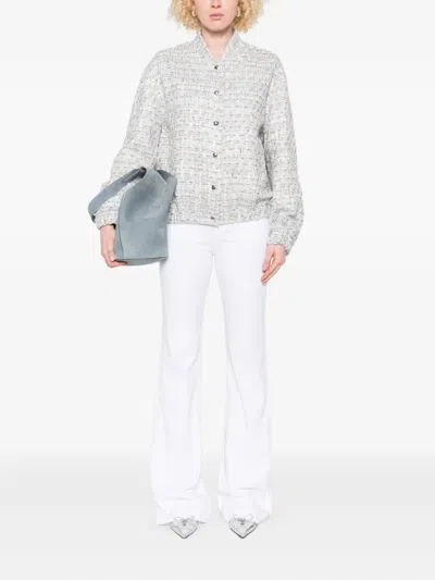 Iro Noemy Tweed Texture Cotton Jacket With Welt Pockets In Metallic