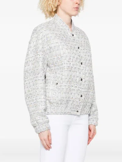 Iro Noemy Tweed Texture Cotton Jacket With Welt Pockets In Metallic