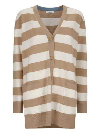 Max Mara Maxmara Women Fiemme - Long Striped Wool Cardigan In Brown