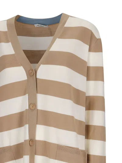Max Mara Maxmara Women Fiemme - Long Striped Wool Cardigan In Brown