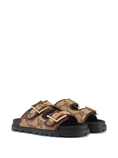 提花扣环开合凉鞋