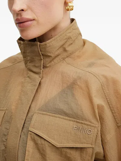 Pinko Flap-pocket Cropped Jacket In Brown