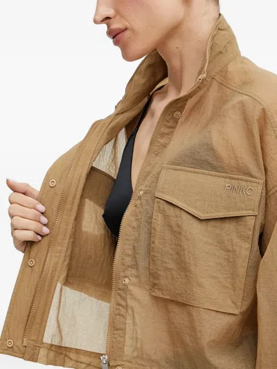 Pinko Flap-pocket Cropped Jacket In Brown