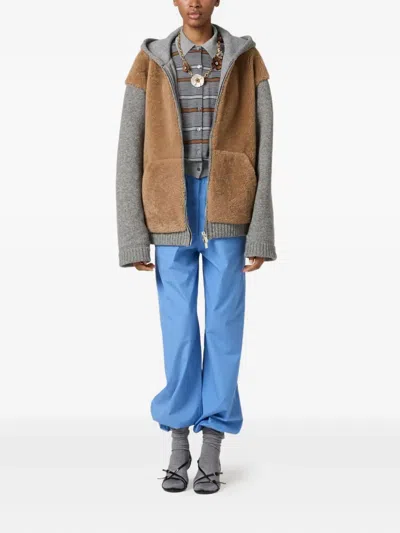 Miu Miu Striped Buttoned Wool Cardigan In Gray