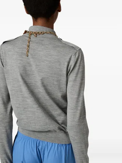 Miu Miu Striped Buttoned Wool Cardigan In Gray