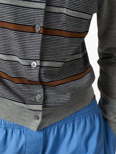 Miu Miu Striped Buttoned Wool Cardigan In Gray