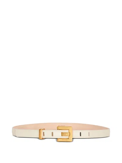 Balmain Anthem Narrow Leather Belt In White