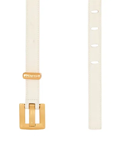 Balmain Anthem Narrow Leather Belt In White