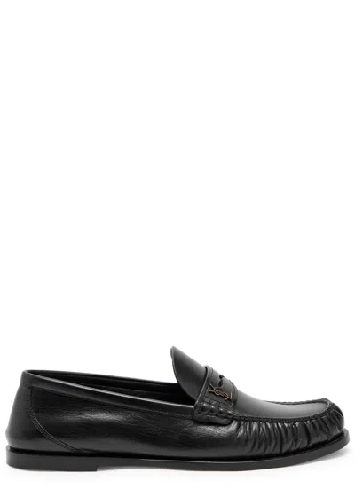 Saint Laurent Laurent Logo-embellished Leather Penny Loafers In Black
