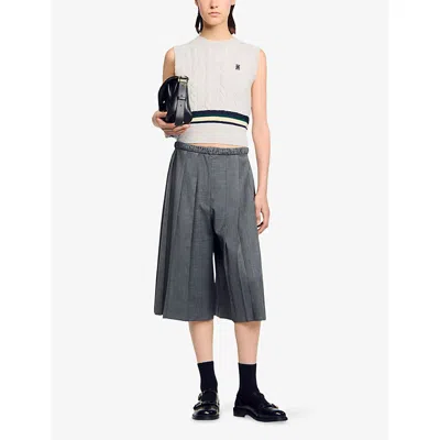 Sandro Womens Grey Pleated Elasticated-waistband Stretch-woven Shorts In Gray
