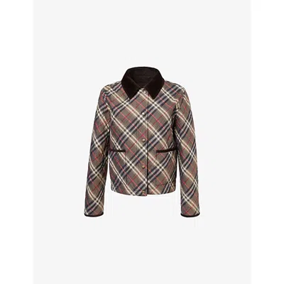 Burberry Womens Moss Brownink Grey Check-print Quilted Cotton Jacket