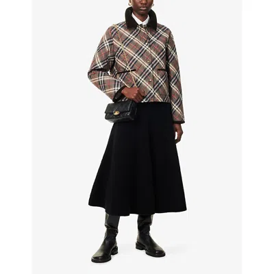 Burberry Womens Moss Brownink Grey Check-print Quilted Cotton Jacket