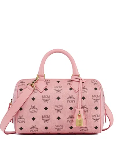 Mcm Ella Boston Bag In Visetos In Pink