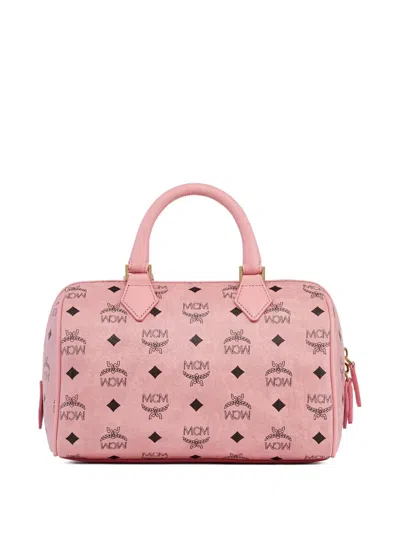 Mcm Ella Boston Bag In Visetos In Pink